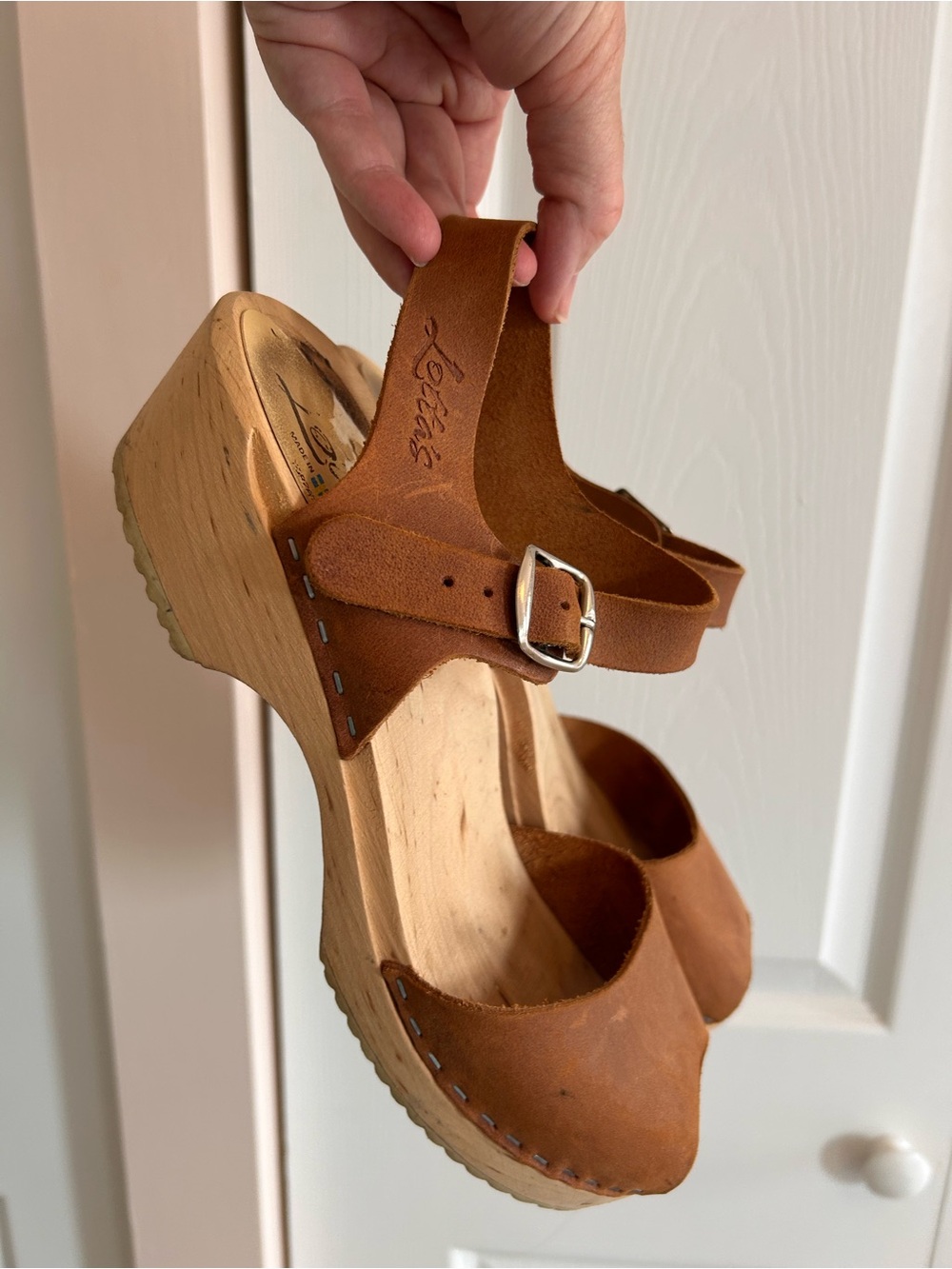 Lotta From Stockholm Brown leather Platform Clogs with Adjustable Buckle